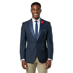 Birdseye Mens Suit Jacket w/ Satin Notch Lapel, Dark Navy